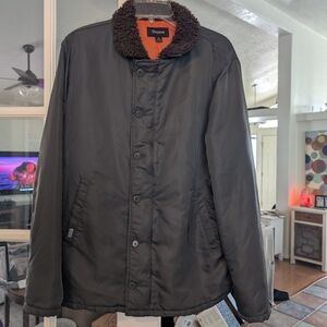 Brixton Dark Grey/Olive Mens N1 Deck Style Jacket with Brown Collar